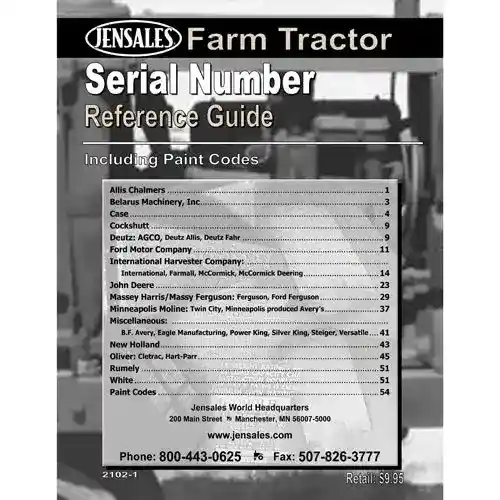Serial Number Reference Book fits Reference Manuals No Model Category