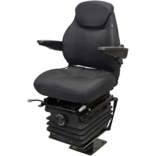 155445 | Seat Assembly - Mechanical Suspension with Armrests | Case 580 Series Backhoe Seat | Fabric | Black | Case 480C 480D 480E 480F 480LL 570LXT 580C 580D 580K 580L 580M 580SD 580SK 580 Super L 580 Super M 590 Super L 680H 780B |