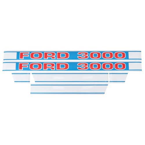 3000 Hood Decal Set Red/Blue - Mylar fits Ford 3000 3000 Hood Decal Set Red/Blue - Mylar fits Ford 3000