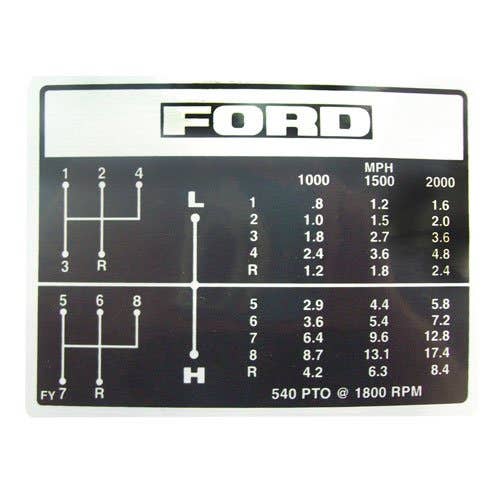 102050 | Ford Decal Set | Shift Pattern | 8 Speed with Live PTO | Vinyl | Ford 231 531 531 2000 2600 3000 3400 3600 |  | C5NN7B292FY