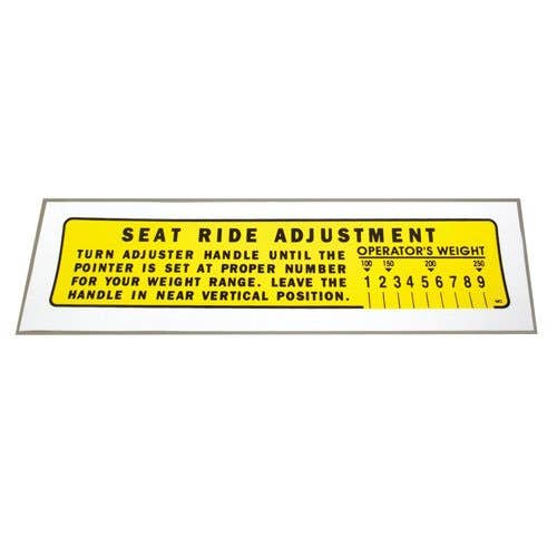 101091 | International Seat Adjustment Decal | Black and Yellow | Mylar | International | Farmall | IH 100 130 140 140 460 560 |
