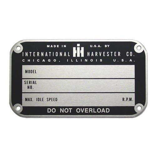 168699 | International Decal Serial Number Tag - Later Style | International | Farmall | IH C Cub H M Super A Super A Super C Super H Super M Super MTA |  | IHS289B