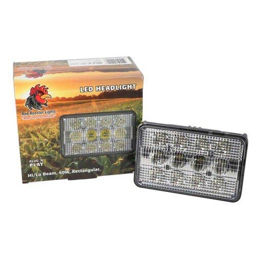 160679 | Red Rooster®  LED Headlight - 60W |  Rectangular | Hi/Lo Beam | Allis Chalmers 9130 9150 9170 9190 | John Deere 4560 4760 4960 9100 9200 |  | 72162190 | RE65223 | 30-3227332 | 79015698 | RE65423 | RE46298 | 30-3190269 | 30-3482014 | 30-3493407