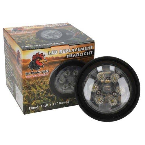 127146 | Red Rooster® LED Replacement Headlight - 18W | 5.25" Round | Flood Beam | International | Farmall | IH Hydro 70 Hydro 86 Hydro 100 Hydro 186 504 544 656 664 666 686 |  | 388945R91 | RE561116 | 388946R91 | AR85258 | AR85262 | RE10964 | RE19080