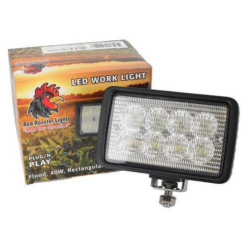 161361 | Red Rooster® LED Work Light – 40W | Rectangular | Flood Beam | Case 580K 580K 580SK 580SK 590 590 650G 650G 650H 750H 850H 850H 1150H 1150H | Case IH CX50 CX60 |  | 178345A1 | 92269C1 | AT208435 | AT226338 | 178345A1 | 87435762 | R54411 | R54412