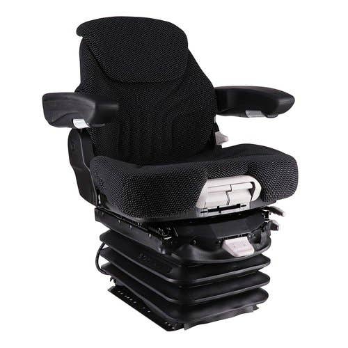 Seat Assembly Grammer Style Air Suspension Fabric Black & Gray fits John Deere 7500 7700 SJ30179 fits New Holland TS100 83991230 fits Case 86989910