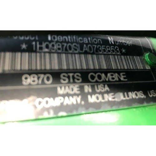 2010 Used John Deere 9870 Combine parts.