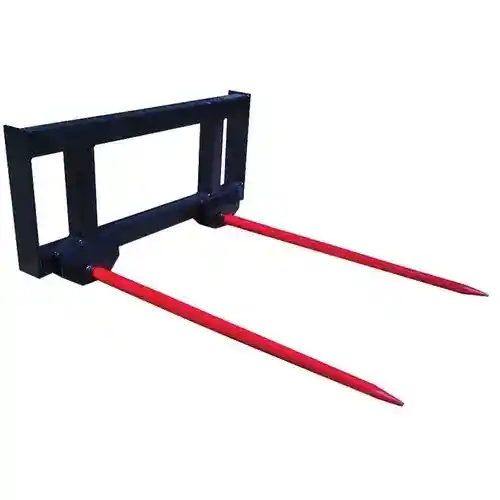 Skid Steer Bale Spear - Double Tine 49" 3600 lbs fits John Deere fits New Holland fits Case fits International fits Massey Ferguson fits Caterpillar